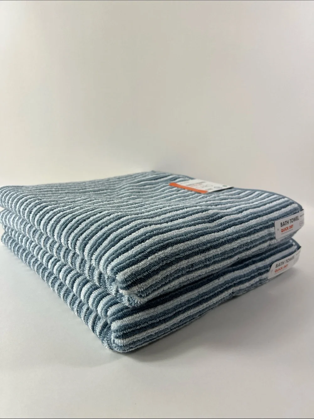 Caro Home Bath Towel Set  Striped Blue White Soft Cotton Quick Dry 2 Pc NEW